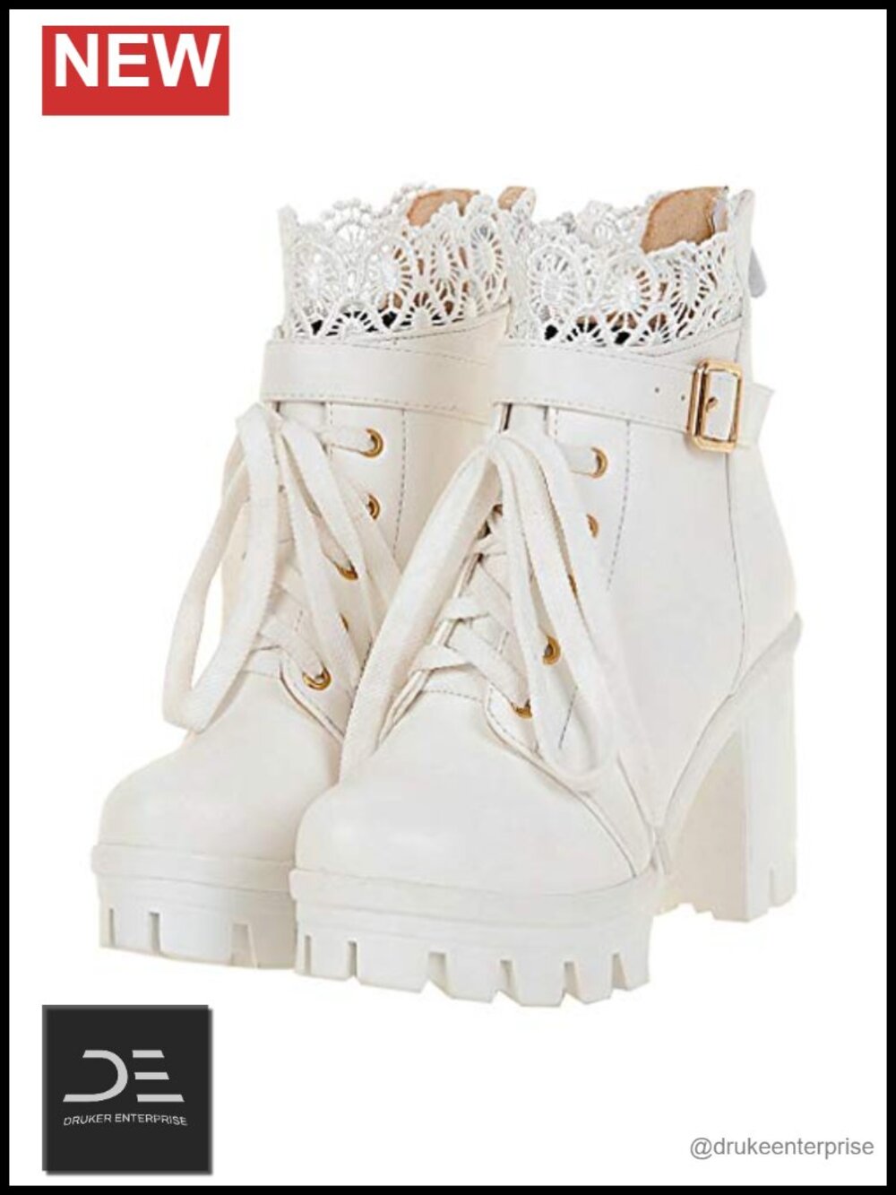 Chunky Platform Ankle Boots High Heel Lace Up Back Zipper Round Toe